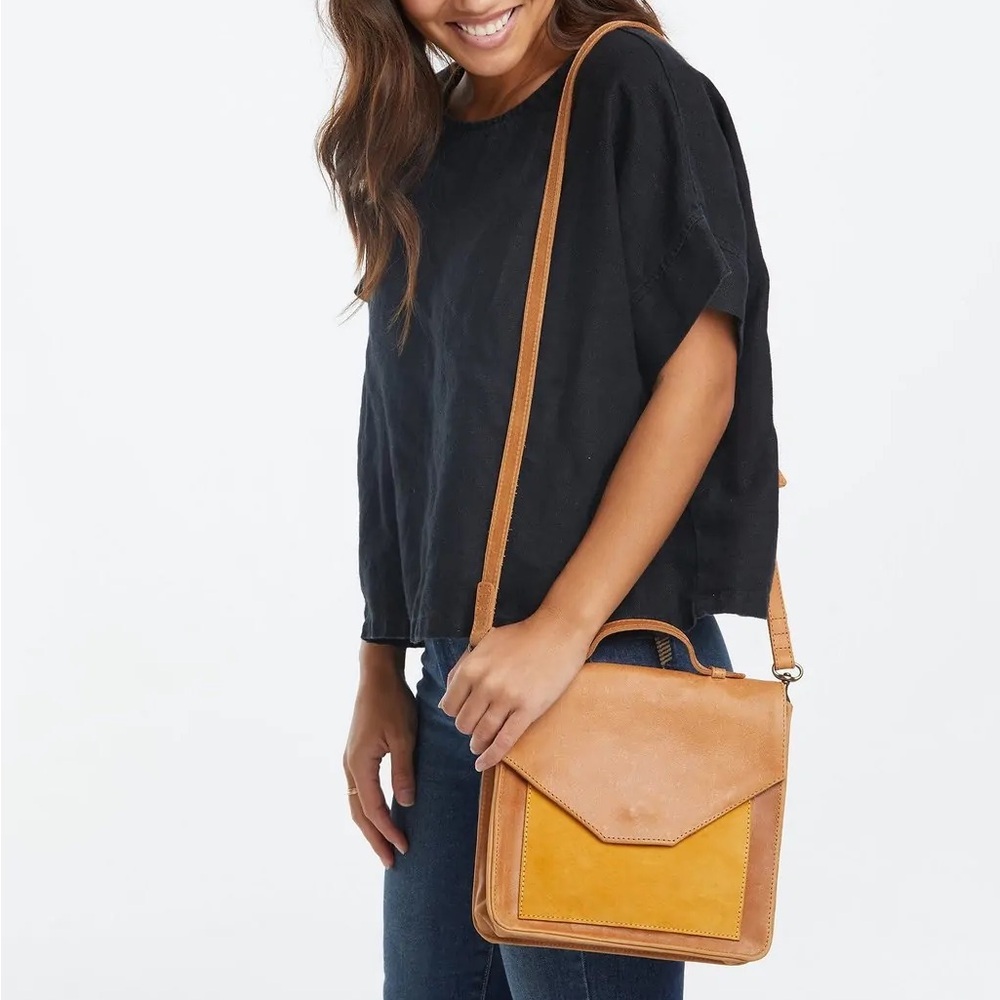 Able - Banchi Satchel Yellow Tan Leather Adjustable Crossbody Bag FashionABLE